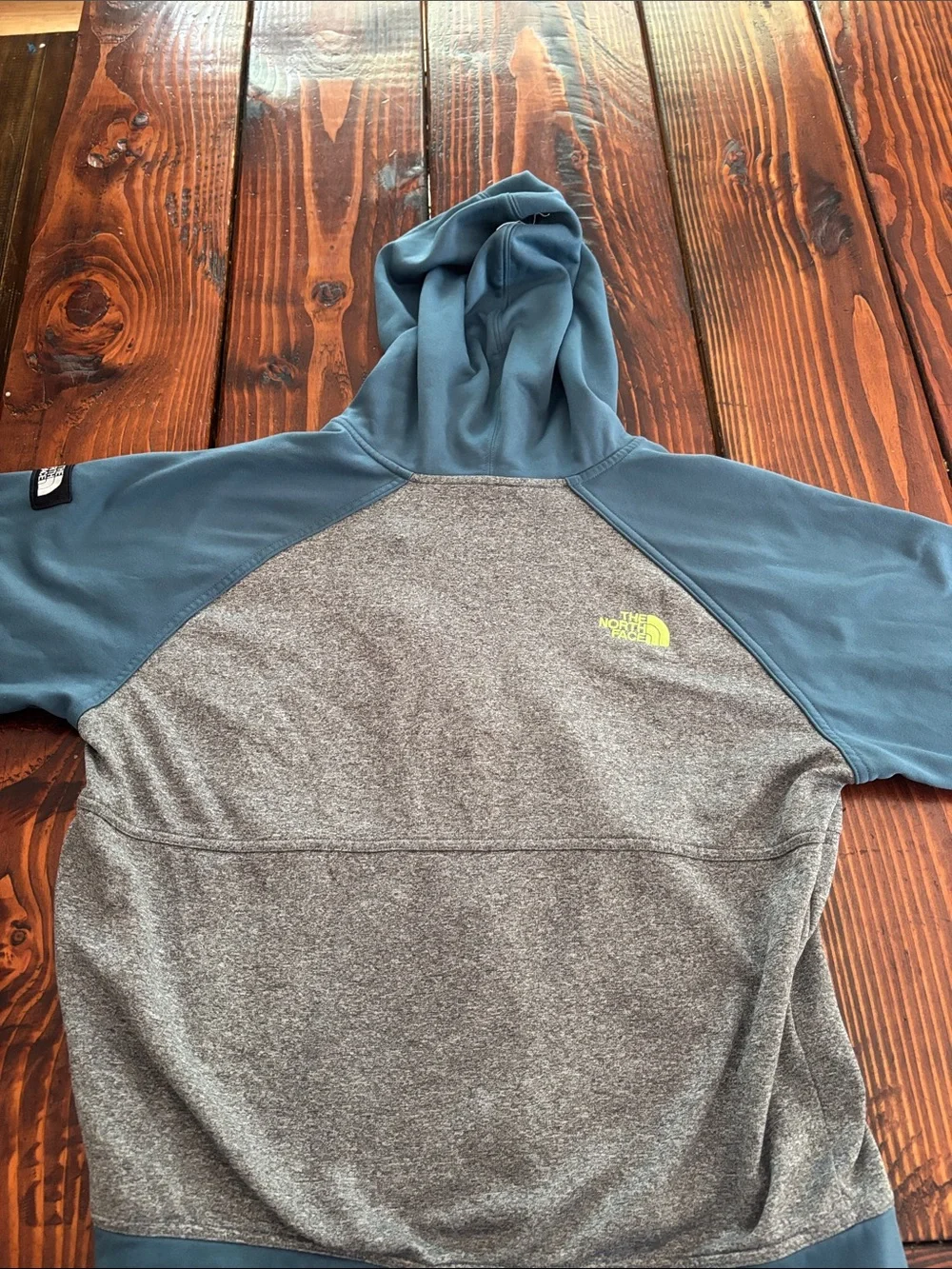 The North Face Boys' Teal and Gray Hooded Full-Zip Jacket with Lime Accents